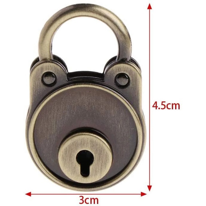 Мини катинар с ключ, сребрист/зелен/бронз, 3x4,5 см, комплект от 1 бр.