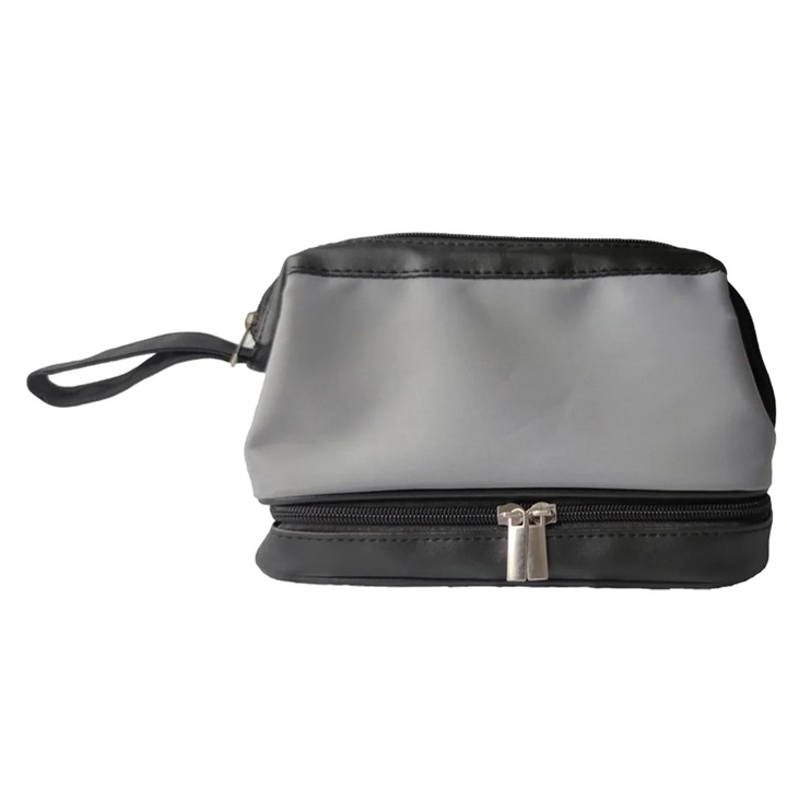 Мъжка чанта за гримове, комплект, голям капацитет, водоустойчив материал, 22.5x12.5x16.5 см, светло сива