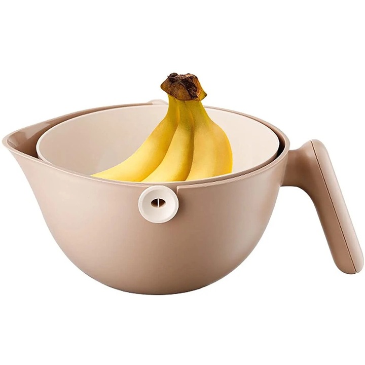 Пластмасов гевгир, 2 в 1, розов, 23x23x10,5 см, комплект с поставка за плодове и зеленчуци