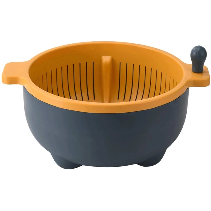 Ръчна цедка 2 в 1, пластмасова, сива, за измиване на плодове и зеленчуци