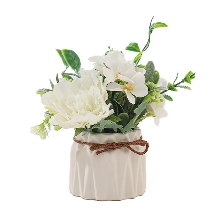 Декоративна керамична ваза с изкуствени цветя, комплект, 30х45см, многоцветна