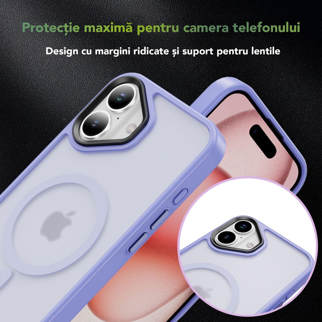 Husa pentru iPhone 16 Plus, Husa de Protectie, AIM TO POWER, Compatibila cu telefon Apple, MagSafe - Mov Deschis