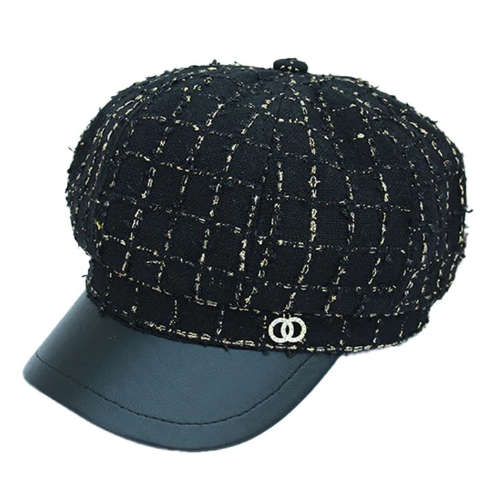 Дамска шапка барета, черна, регулируем размер 56-58 см, материал полиестер-памук, комплект от 1 шапка