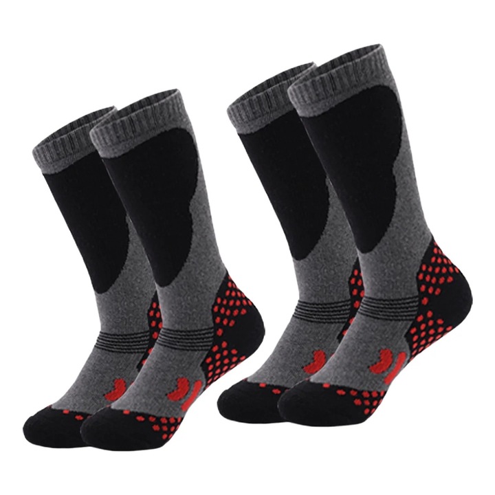 Детски спортни чорапи, комплект от 2 чифта, дизайн над прасеца, противоплъзгащи, сиво-черни, размер US 12.5-2.5 (7-12 години)