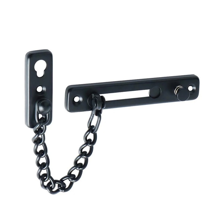 Резе за врата от неръждаема стомана, матово черно покритие, комплект с верижка