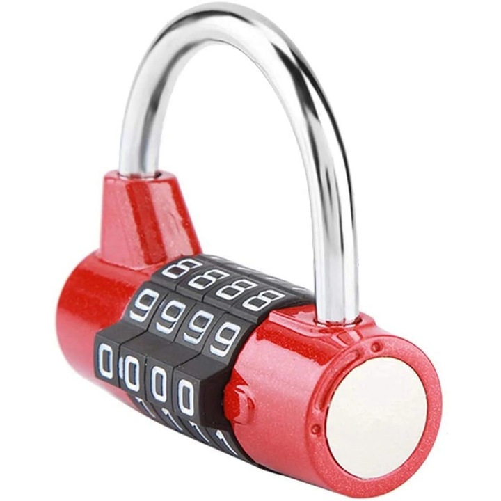 4-цифрен секретен катинар, червен, от цинкова сплав, комплект от 1 бр.