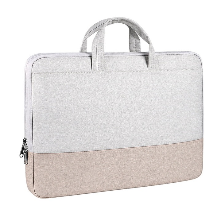 YANYXR, husa pentru laptop din material impermeabil captusita, cu maner, buzunar frontal si centura pentru troler, BCS3230715, alb/khaki, 13,3 inch