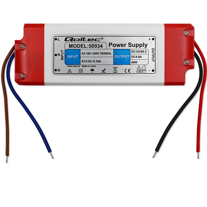 Sursa de Alimentare LED Qoltec 60W 12V 5A IP20 - Eficienta Energetica, Protectie Supratensiune, Design Compact, Compatibila Benzi LED, Monitoare CCTV, Reclame LED, Ideal Iluminat Interior, Garantie Producator