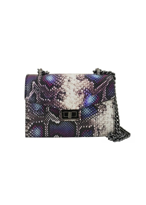 Geanta de umar, Barberini's, model cu motif de piele de sarpe, neagra, 21x15x7.5cm