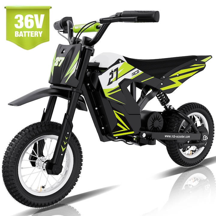 RCB gyerek elektromos motorkerékpár, 36V/4Ah, 3 sebességes, zöld
