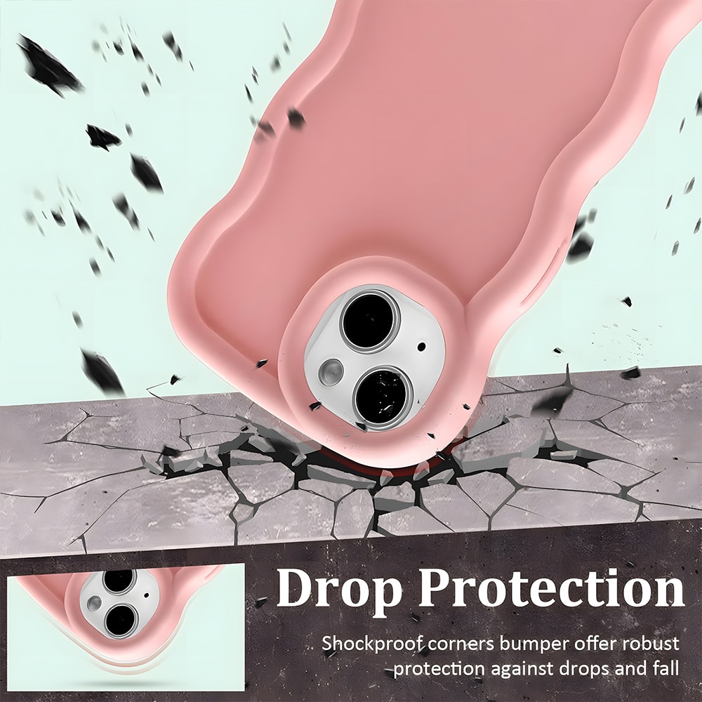 Husa telefon, compatibila cu iPhone 13 (6.1 inch), cu margine ondulata, protectie pentru colturi, roz