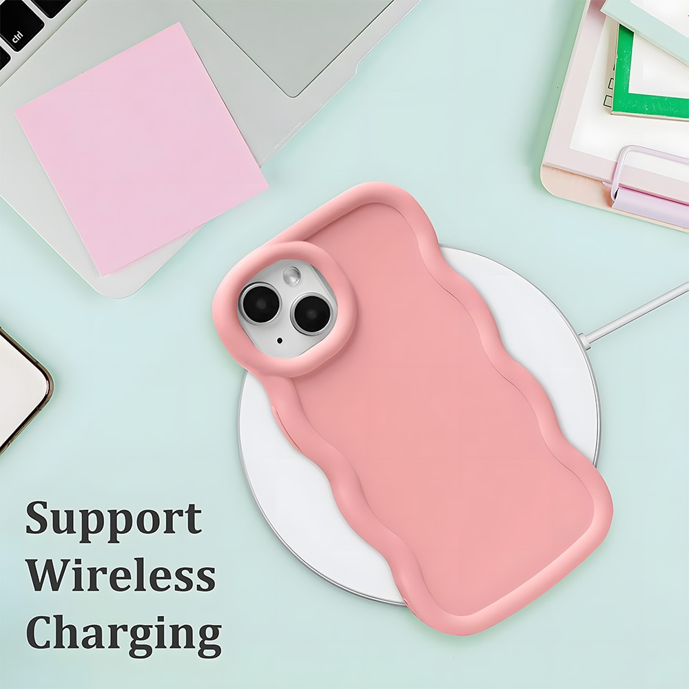 Husa telefon, compatibila cu iPhone 13 (6.1 inch), cu margine ondulata, protectie pentru colturi, roz