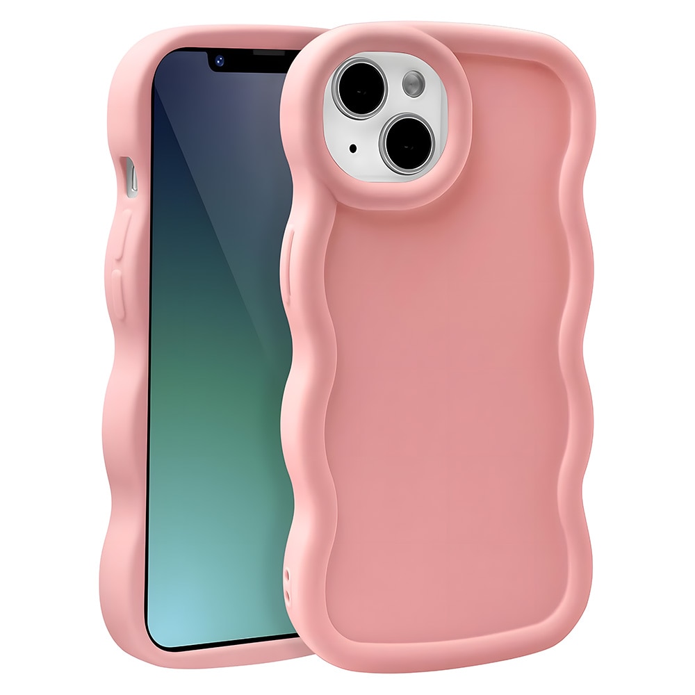 Husa telefon, compatibila cu iPhone 13 (6.1 inch), cu margine ondulata, protectie pentru colturi, roz