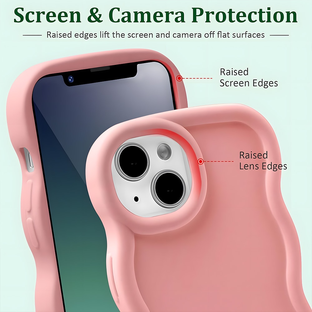 Husa telefon, compatibila cu iPhone 13 (6.1 inch), cu margine ondulata, protectie pentru colturi, roz