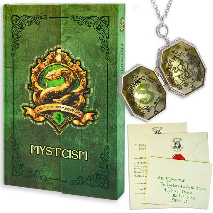 Set Caiet magic Harry Potter Slytherin cu colier Dementor Serpent deschizabil și scrisori de înscriere la Hogwarts