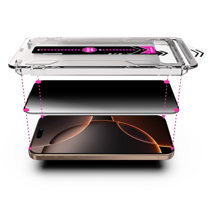 Folie de Protectie Privacy OG Purple compatibila iPhone 15 Pro Max, cu Kit de Aplicare Instanta si Functie Automata de Indepartare a Prafului, Ultra Claritate HD