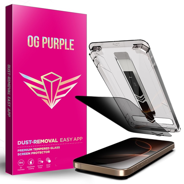 Folie de Protectie Privacy OG Purple compatibila iPhone 17 Pro Max, cu Kit de Aplicare Instanta si Functie Automata de Indepartare a Prafului, Ultra Claritate HD
