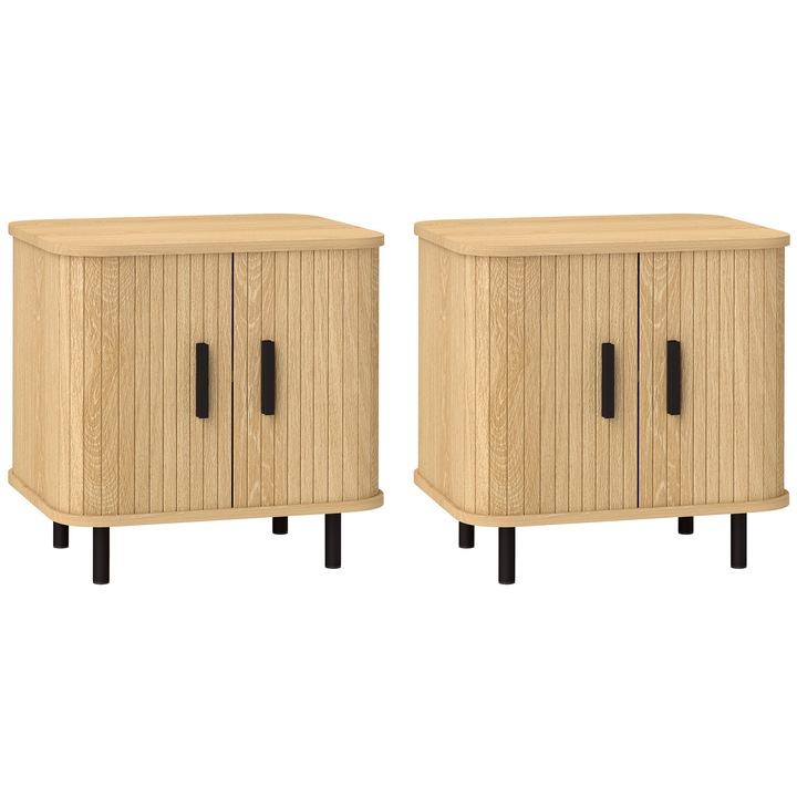 Set 2 Noptiere HOMCOM, 2 Niveluri, 48x40x48 cm, Lemn si Otel, Stejar