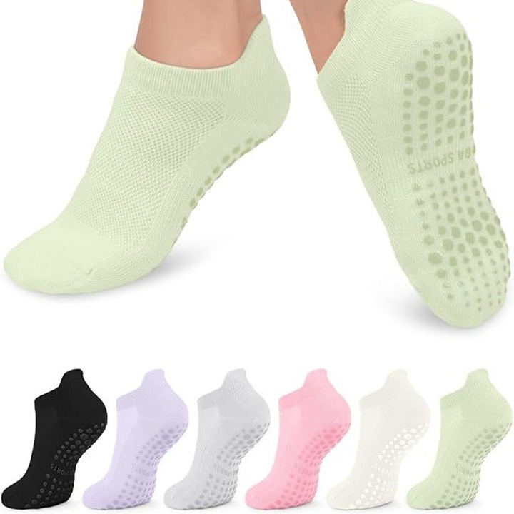 Set 6 perechi de Sosete sport yoga, Bumbac respirabil, anti-alunecare, potrivite pentru fitness, Pilates, balet, dans, 36-39 EU, Multicolor