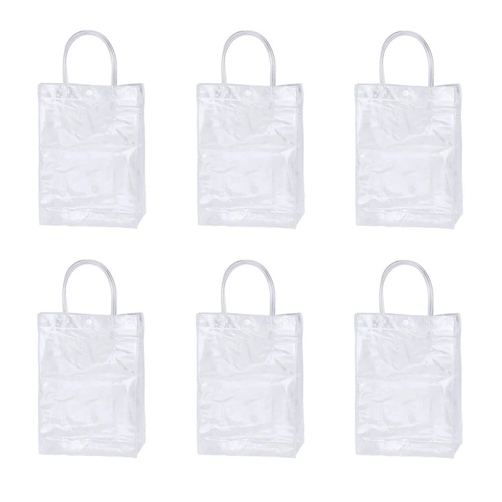 Set 6 genti tote transparente din PVC, 16x15x7cm, multicolor