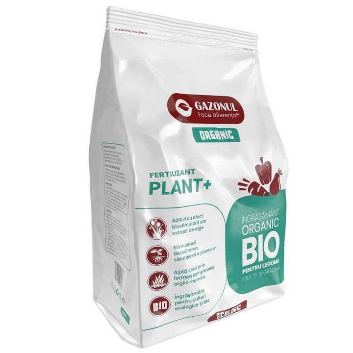 Ingrasamant gazon Organic PlantPlus, stimulare naturala a cresterii, imbunatatirea structurii solului, granule, 6 kg