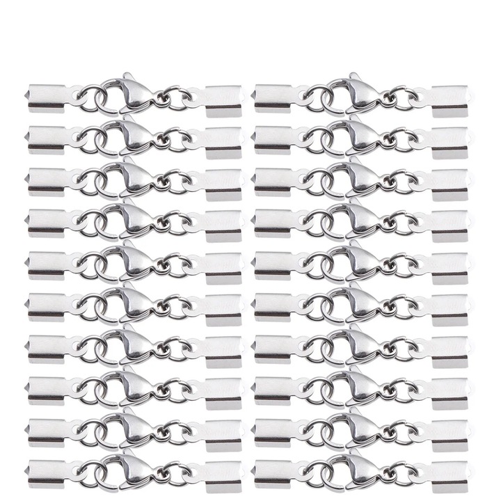 Set 20 bucati inchizatori tip claw pentru bijuterii, argintii, 3.2x0.4x0.3cm