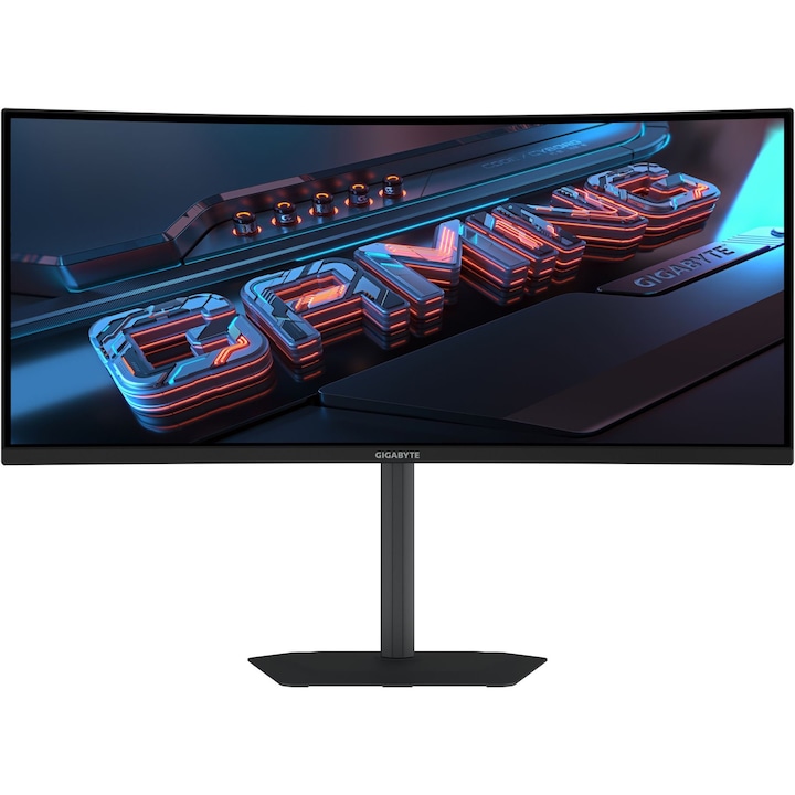 Монитор 34'' GIGABYTE G34WQCP, E-LED, VA, 3440 x 1440, 2 x HDMI 2.0, 1 x Audio Out, 2 x DisplayPort 1.4, Вградени високоговорители 2 x 2W