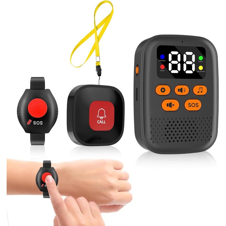 Buton de panica pentru varstnici, Display LED, pentru siguranta varstnicilor sau a persoanelor cu dizabilitati si risc de cadere, buton rezistent la apa, Excitat®