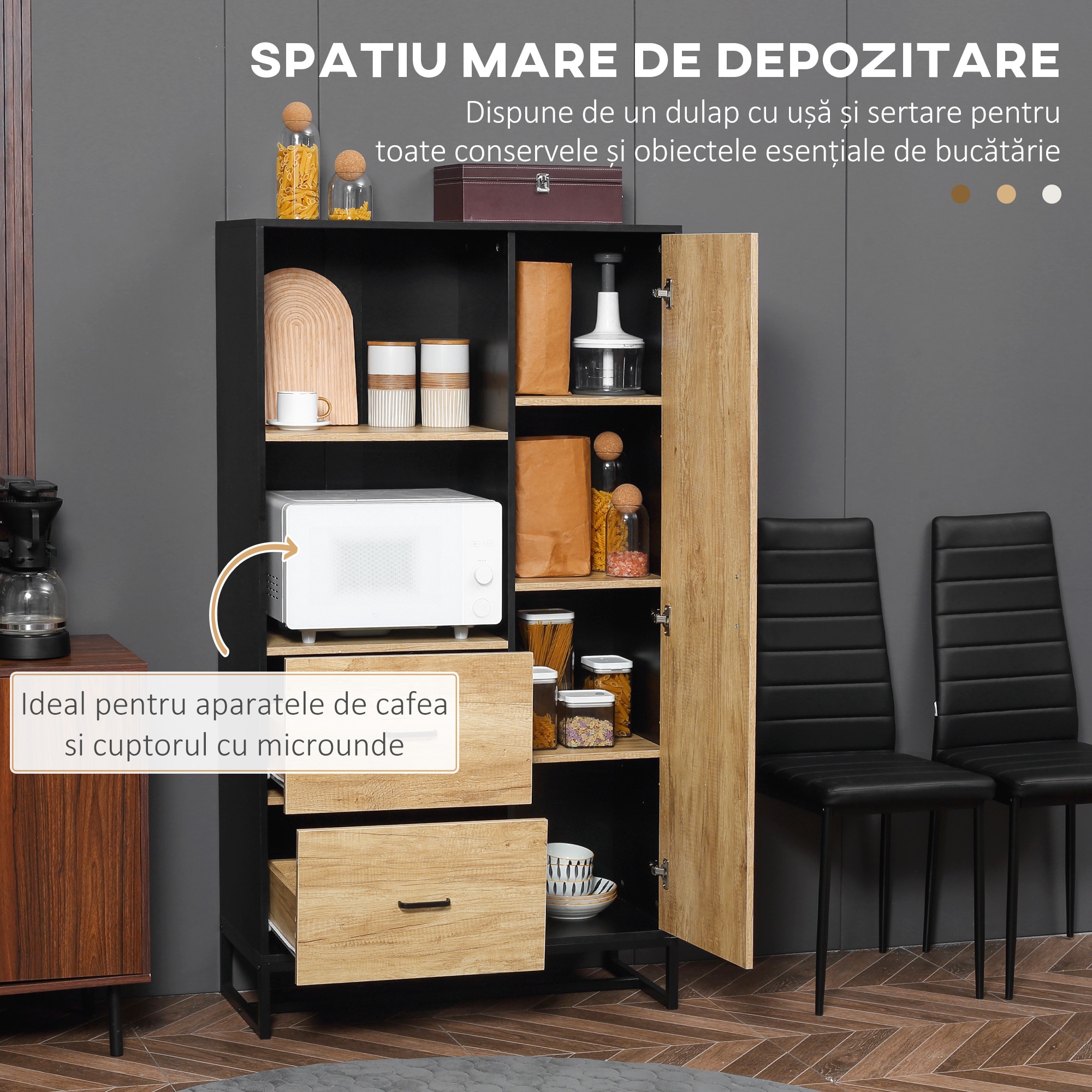 HOMCOM Bufet de bucatarie modern cu 2 sertare, 2 rafturi si un dulap cu ...
