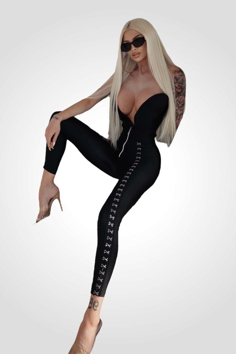 Colanti Rockstar de dama, cu Talie Inalta, luciosi, Negru
