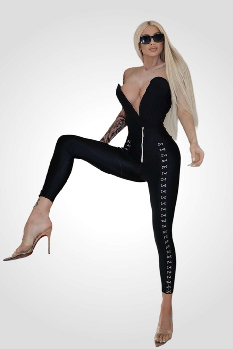 Colanti Rockstar de dama, cu Talie Inalta, luciosi, Negru