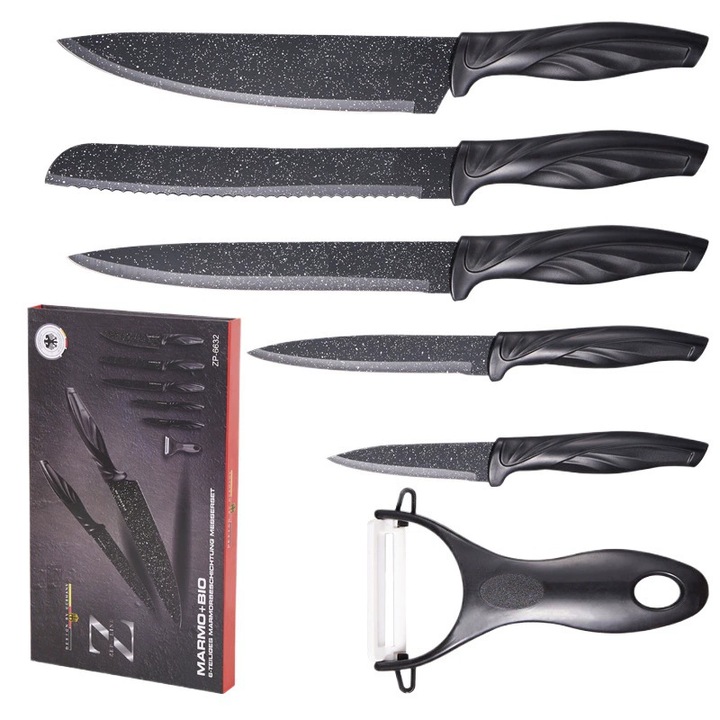 Set de unelte de cutit de bucatarie, vopsea anti-pulverizare de carbune, ascutita, rezistenta, lama din otel inoxidabil, maner ergonomic din otel, 6 bucati