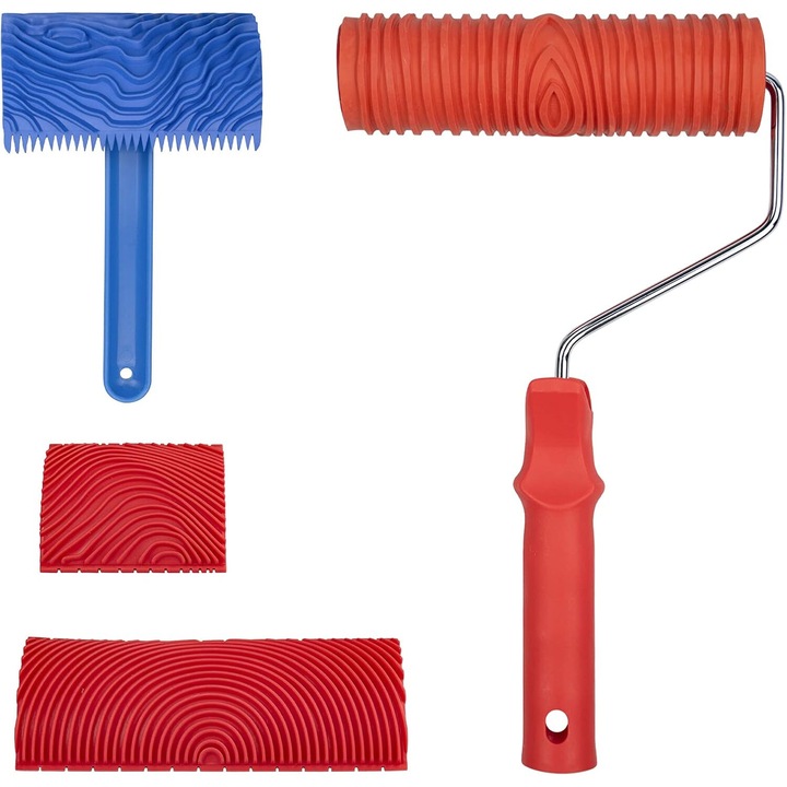 Комплект от 4 инструмента за боядисване, Enforose, ролки за ефект на дърво, удобна дръжка, 100% каучук