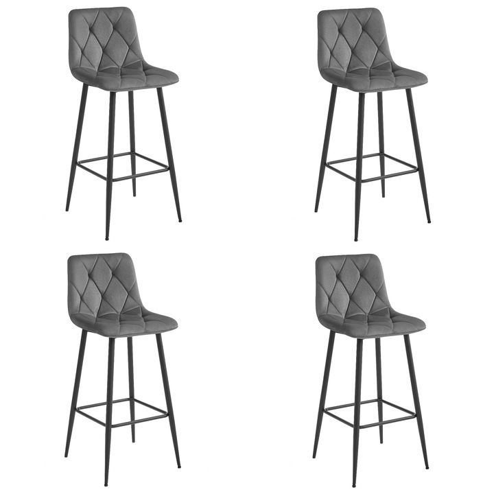 Set 4 Hoker NADO, LEOBERT, design modern, culoare gri inchis, dimensiuni 43,5x32,5x76cm