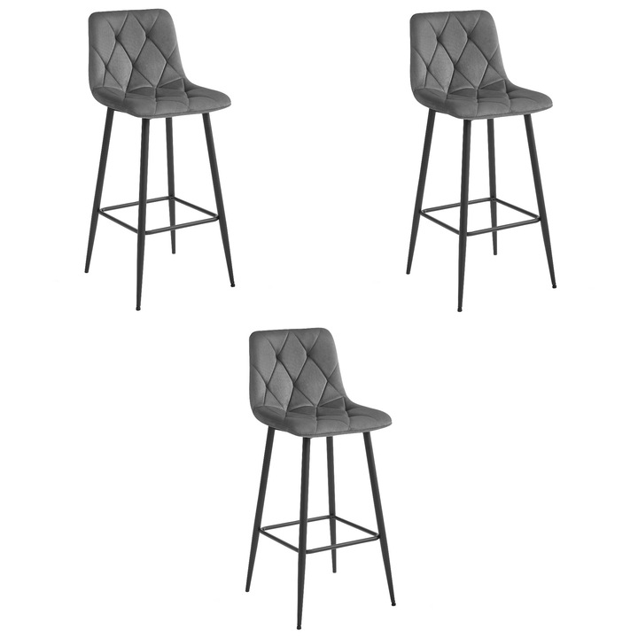 3 db NADO bárszék készlet, Leobert, modern design, szürke, 104x43,5x32,5cm