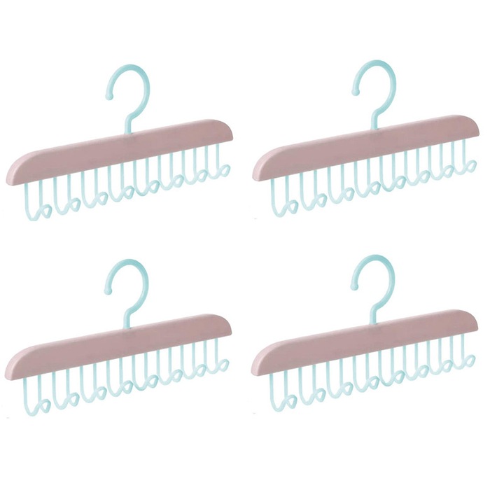 4 umerase, fiecare cu 8 carlige, robuste, pivotante 360°, 28x14 cm, roz/albastru