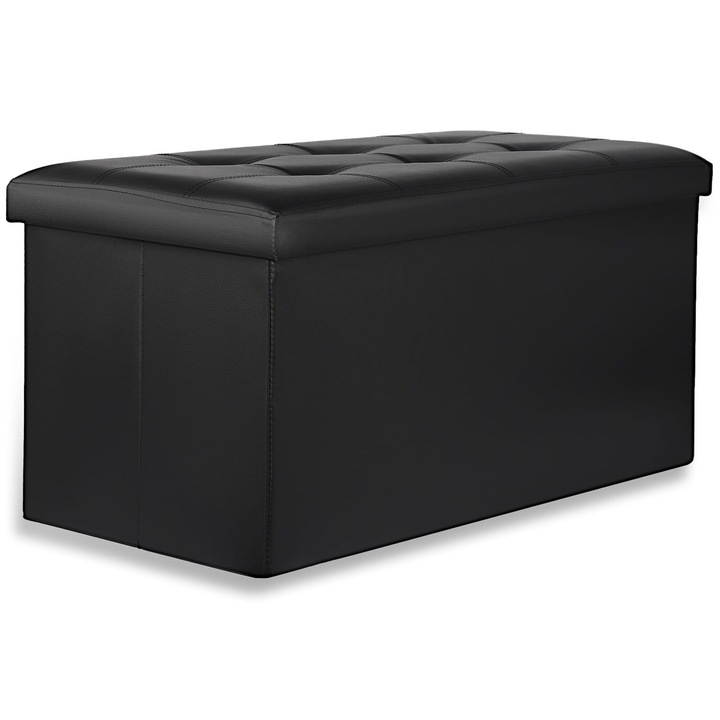 Összecsukható puff, fekete, 80x40x39cm, tárolórekesszel