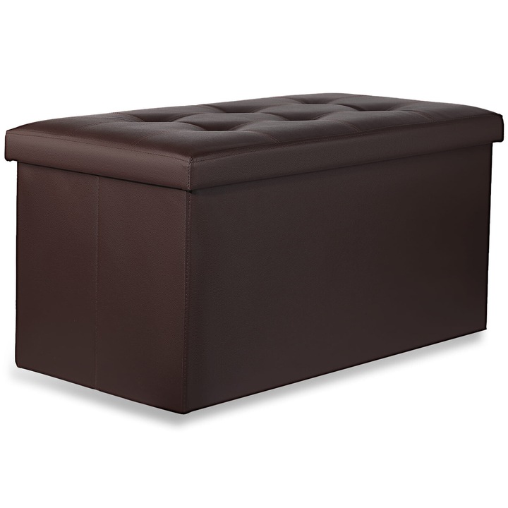 Összecsukható puff rekesszel, 80x40x39cm, eco-bőr, barna, XXL méret