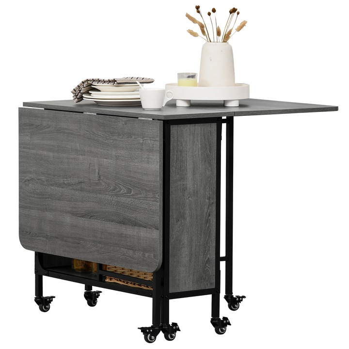 Сгъваема трапезна маса HOMCOM, за 4-6 души, метална, 130x80x74 см, сива