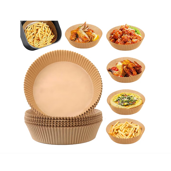 Комплект от 50 хартии за печене за Blusmart® Air Fryer, фритюрник, за еднократна употреба, 20x16x4,5 см, кръгла, кафява