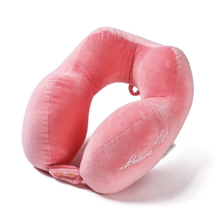 Пътна възглавница за врат, памук, 4 възглавници, регулируема, розова