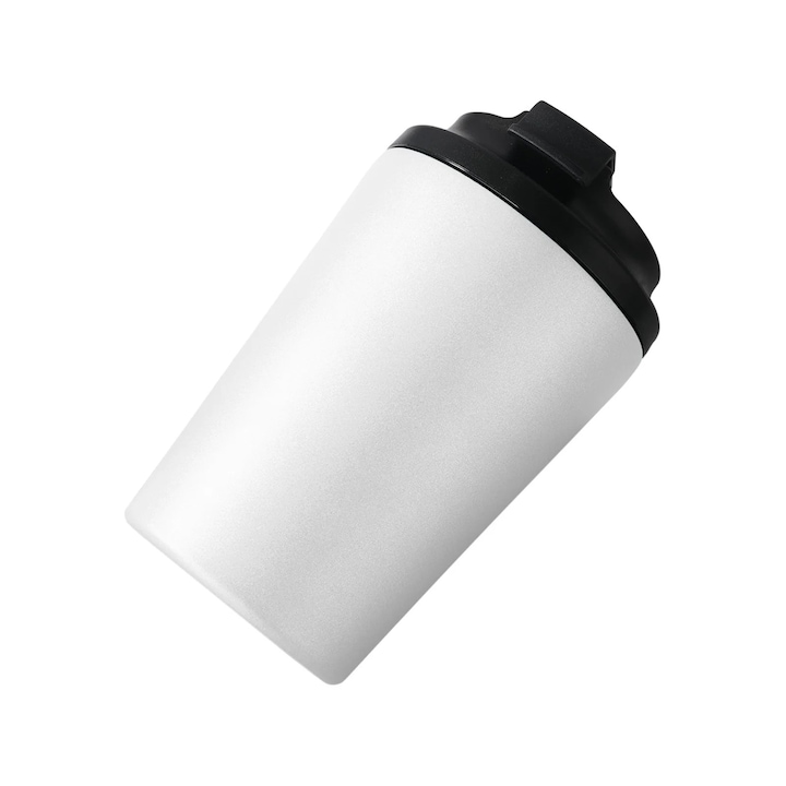 Термо чаша от неръждаема стомана, 380 мл, бяла, с непропусклив капак, преносим дизайн