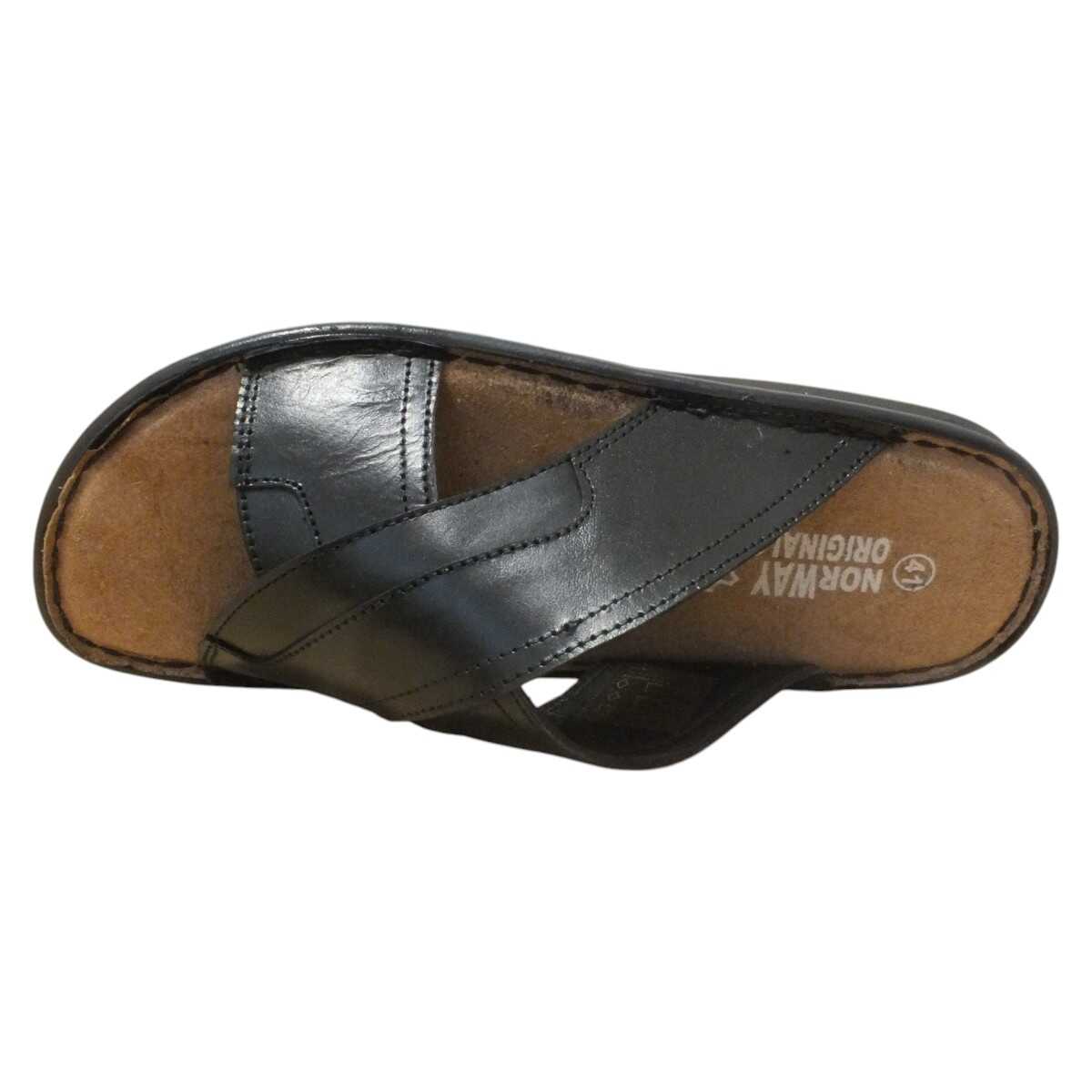 Papuci de barbati Confort, din piele naturala, barete incrucisate cu ...