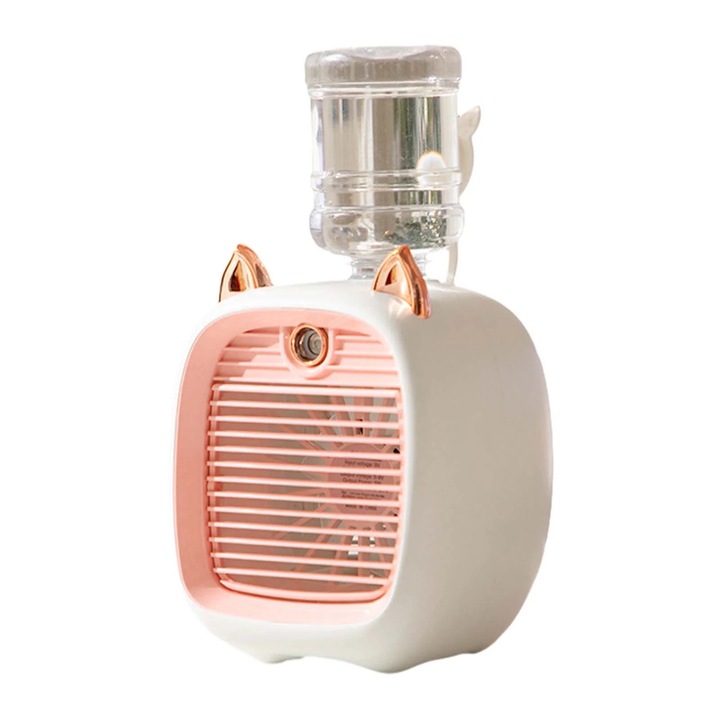 Преносим вентилатор, функция овлажнител, 3 скорости, USB кабел, бяло/розово