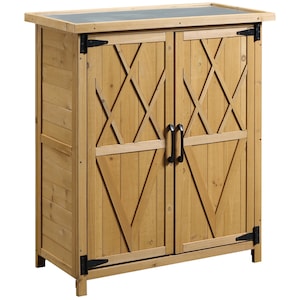 Dulap de scule de gradina Outsunny cu 2 usi, 4 rafturi si baza inaltata, 75x40x90 cm
