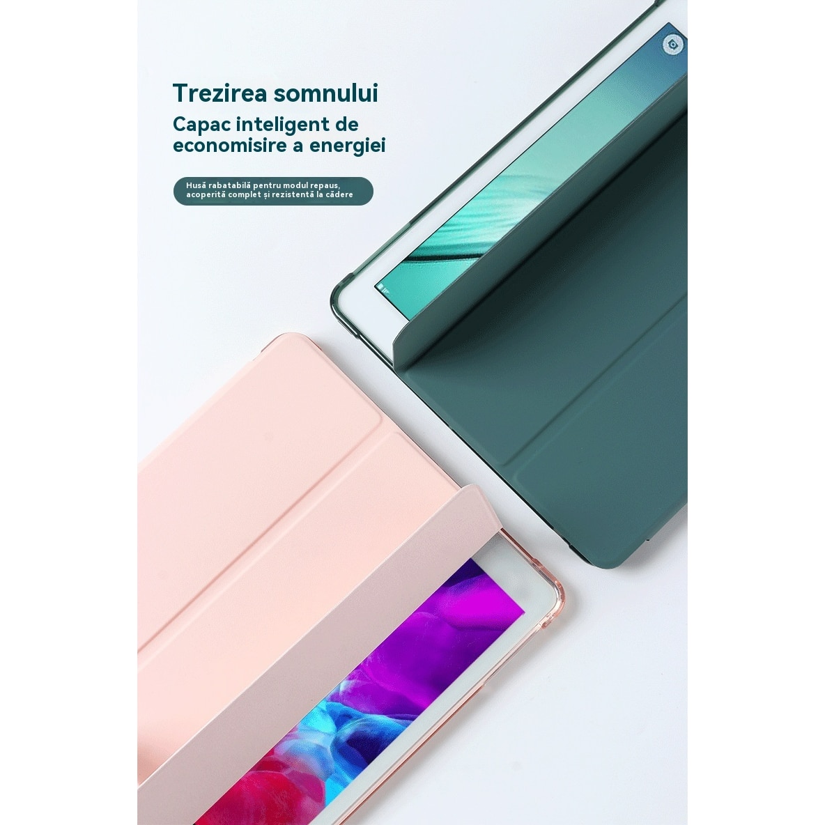 Husa pentru iPad de 10, 2 inchi 2019/2020/2021 Ecran de blocare inteligenta, rezistenta la socuri, anti-zgarieturi, verde deschis, Apple iPad 10.2" 2019