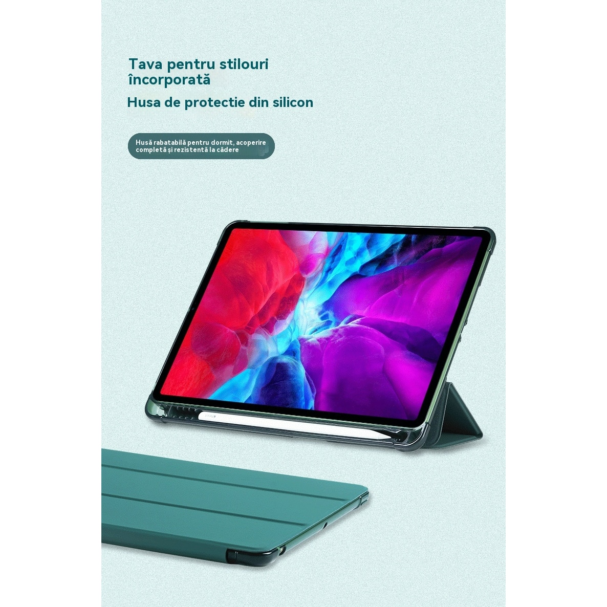 Husa pentru iPad de 10, 2 inchi 2019/2020/2021 Ecran de blocare inteligenta, rezistenta la socuri, anti-zgarieturi, verde deschis, Apple iPad 10.2" 2019