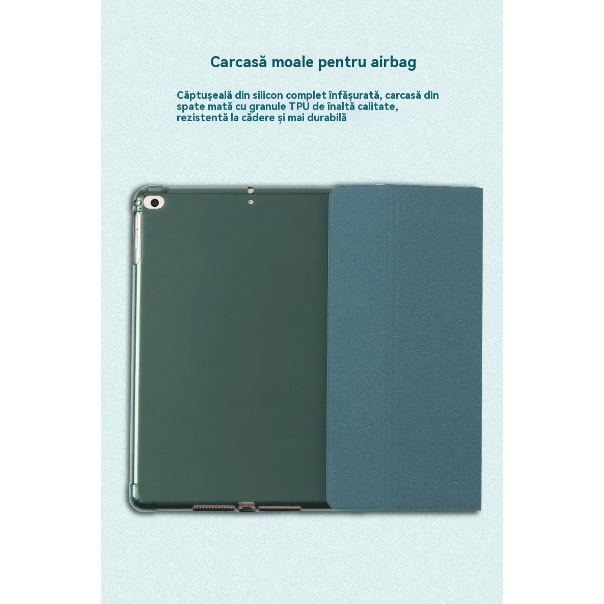 Husa pentru iPad de 10, 2 inchi 2019/2020/2021 Ecran de blocare inteligenta, rezistenta la socuri, anti-zgarieturi, verde deschis, Apple iPad 10.2" 2019