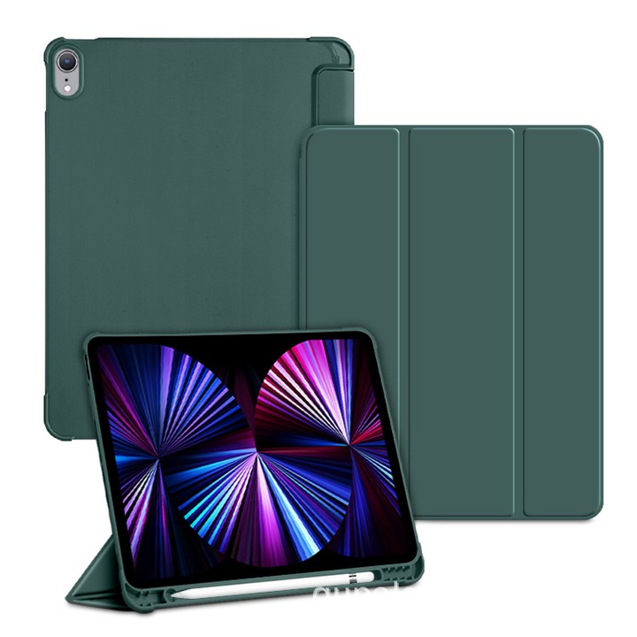 OEM Védőtok iPad 10.2 hüvelykes készülékhez (2019/2020/2021), ütésálló, karcálló, intelligens képernyőzárral, sötétzöld színben
