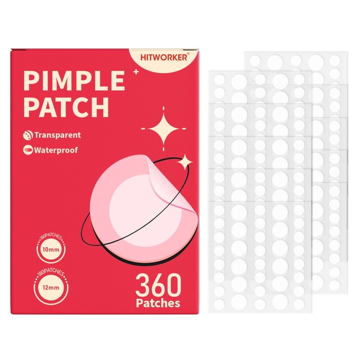 Plasturi pentru acnee, Hitworker, 6-8 ore, invizibili, set de 360 bucati